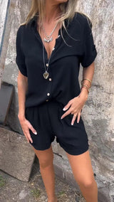 Ensembles pour femmes : Lyca | Ensemble Femme Lin Léger Confortable in Noir van Seroa