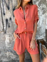 Ensembles pour femmes : Lyca | Ensemble Femme Lin Léger Confortable in Rouge Orange van Seroa