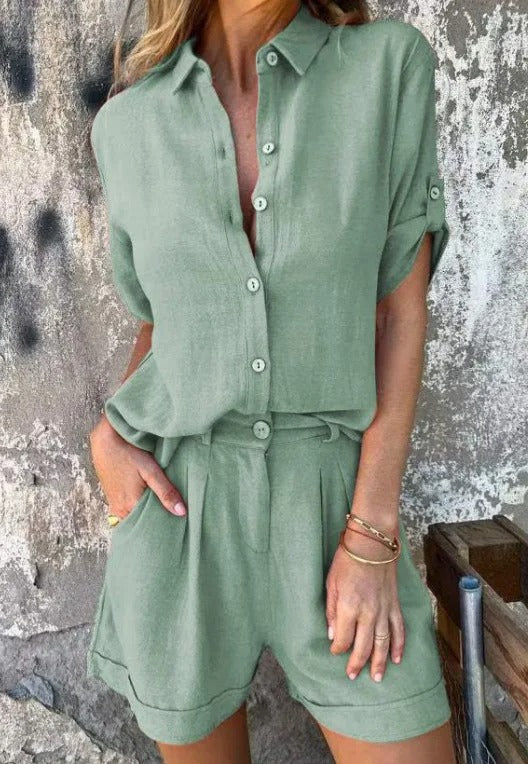 Ensembles pour femmes : Lyca | Ensemble Femme Lin Léger Confortable in Vert van Seroa