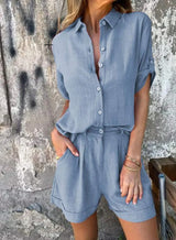 Ensembles pour femmes : Lyca | Ensemble Femme Lin Léger Confortable in Bleu van Seroa