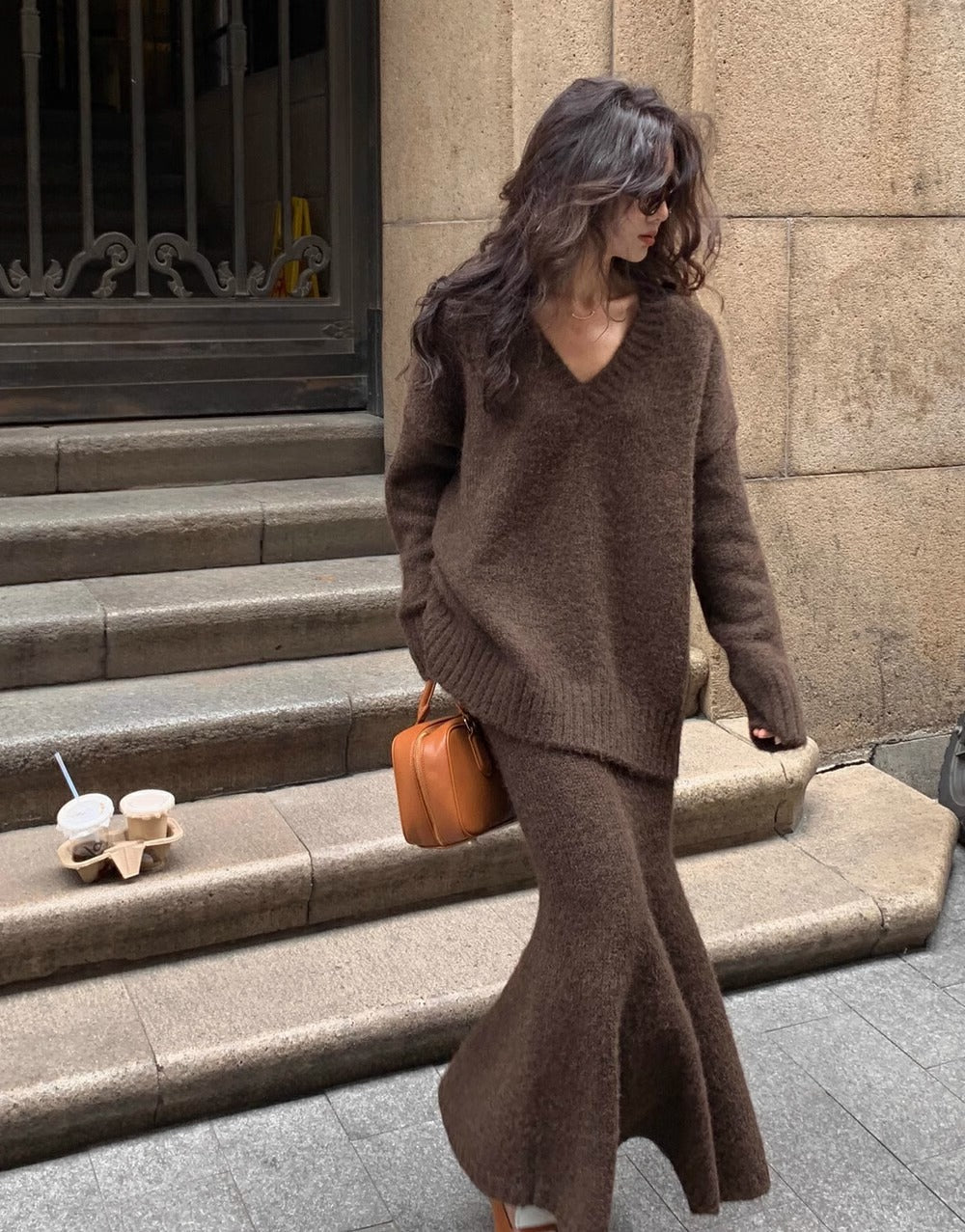 Ensemble Femme Tricot Chic Col en V 0