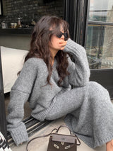 Ensemble Femme Tricot Chic Col en V 6