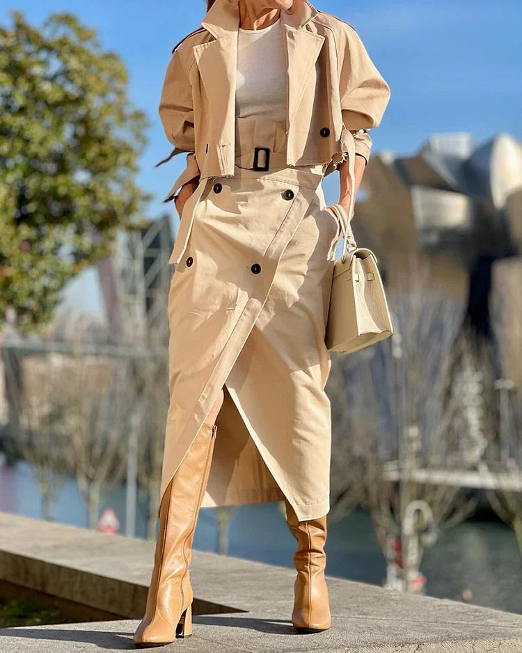 Ensemble Tailleur Femme Chic Manteau Jupe 0