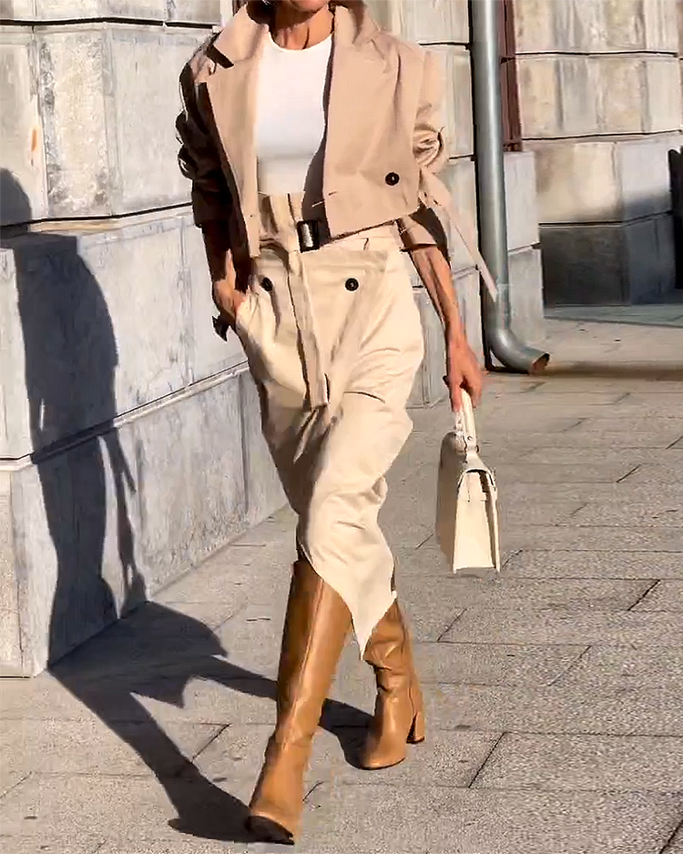 Ensemble Tailleur Femme Chic Manteau Jupe 2