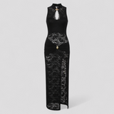 Lara – Robe de Soirée Élégante en Dentelle Transparente avec Fente Haute