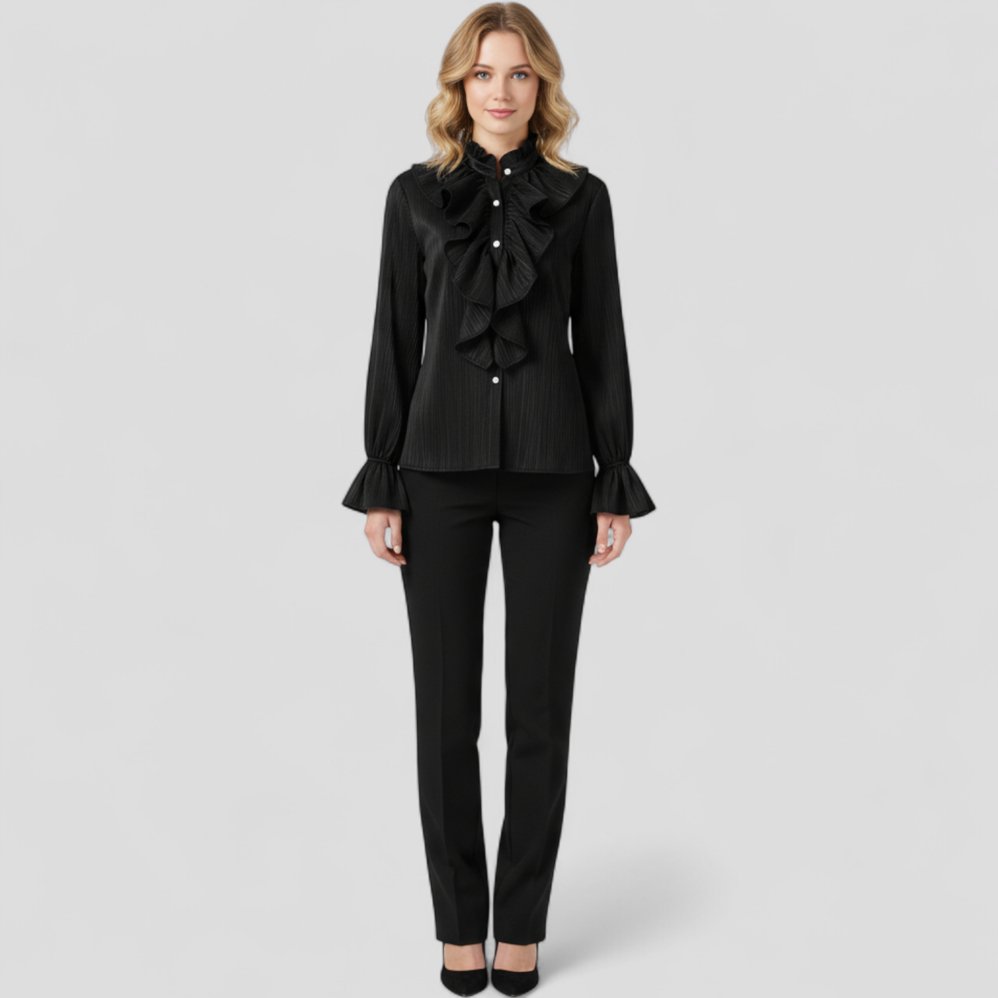 Céleste – Blouse Élégante à Volants avec Manches Statement