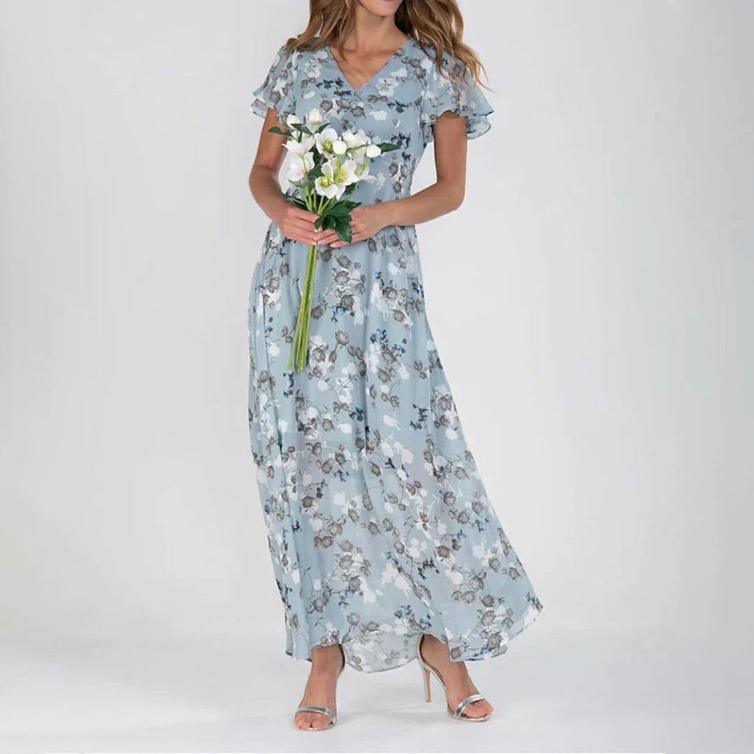 dresses : Charlie – Élégante robe longue en mousseline à motif floral in Bleu clair van Seroa