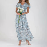 dresses : Charlie – Élégante robe longue en mousseline à motif floral in Bleu clair van Seroa