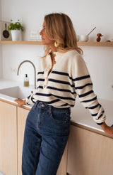 Gilet Femme Élégant Rayé Bleu Marine 4