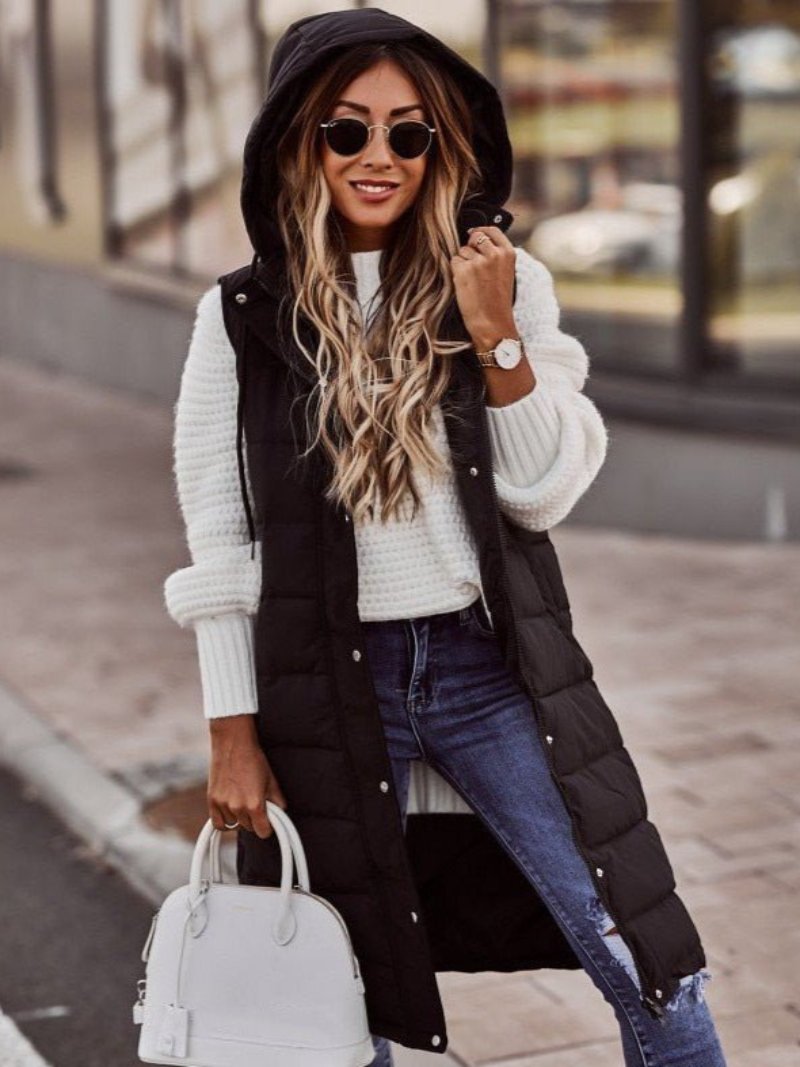 Gilet Long Femme Sans Manche Élégant 0