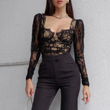 top blouses : Valeria - Haut Élégant en Dentelle Transparente avec Manches Longues in van Seroa