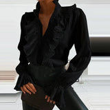 top blouses : Céleste – Blouse Élégante à Volants avec Manches Statement in Noir van Seroa