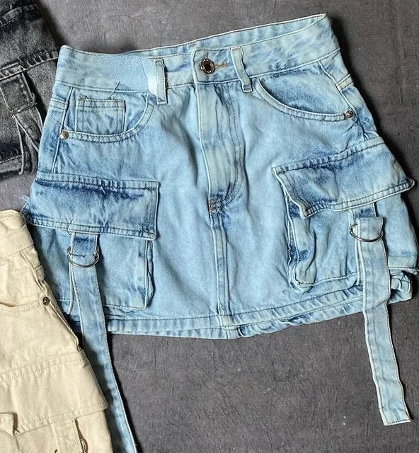 skirts : Agnes | Jupe Longue Femme en Jean A-Line Élégante in Bleu Ciel van Seroa