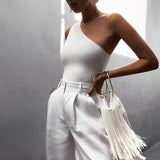 Haut Blanc Femme Asymétrique Élégant 1