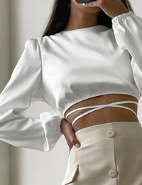 Haut Court à Liens Croisés Satin Femme Blouses