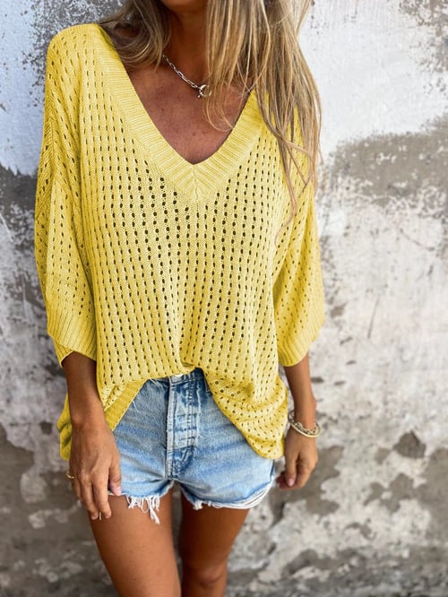 Hauts pour femmes : Carrie | Haut Femme Polyester Décontracté à V in Jaune clair van Seroa
