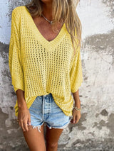 Hauts pour femmes : Carrie | Haut Femme Polyester Décontracté à V in Jaune clair van Seroa