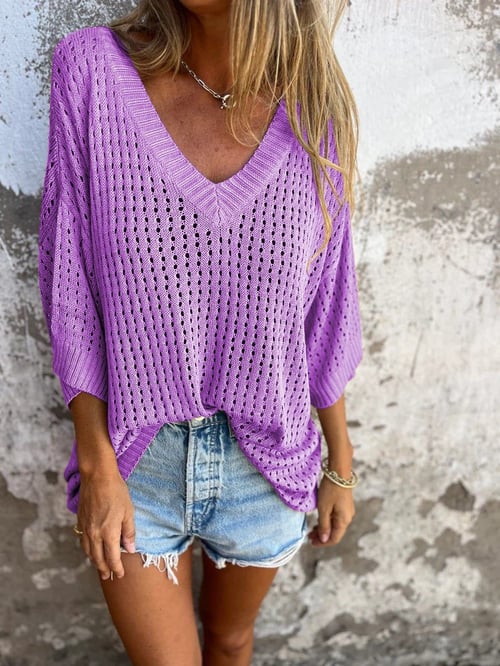 Hauts pour femmes : Carrie | Haut Femme Polyester Décontracté à V in Violet van Seroa