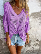 Hauts pour femmes : Carrie | Haut Femme Polyester Décontracté à V in Violet van Seroa