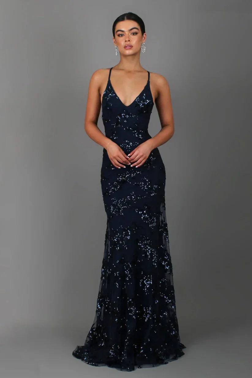 dresses : Ellie – Élégante Robe de Soirée Dos Nu Ornée de Paillettes in Noir van Seroa
