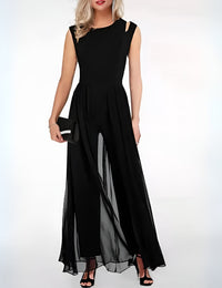 Ärmelloses Maxikleid-Overall aus fließendem Chiffon für Damen