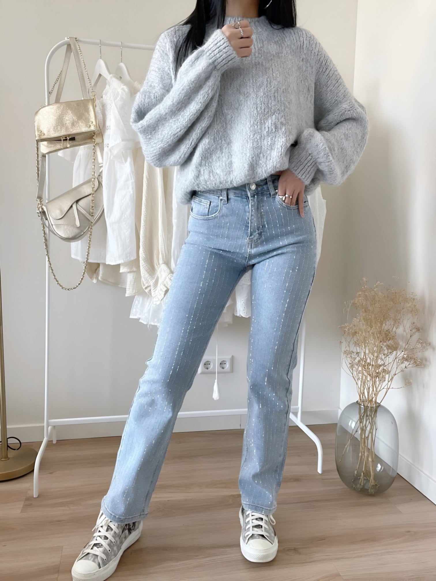 Jeans pour femmes : Zilla | Jeans Femme Slim Fit en Denim avec Paillettes in Bleu Gris van Seroa