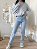 Damskie dopasowane jeansy z denimu z cekinami