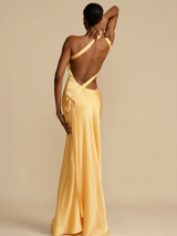 dresses : Elise| Robe Longue Femme en Satin Asymétrique in van Seroa