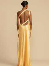 dresses : Elise| Robe Longue Femme en Satin Asymétrique in van Seroa