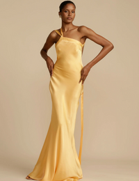 Langes asymmetrisches Satin-Kleid für Damen in Gelb