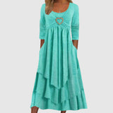 dresses : Lainey – Robe Midi Bohème à Couches avec Détail Cœur in Vert van Seroa