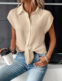 Legere ärmellose Bluse mit Knöpfen und Frontknoten für Damen