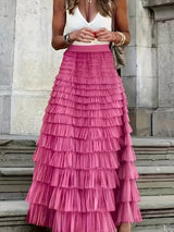 skirts : Bianca | Jupe Longue Femme en Tulle Élégante Mi-Mollet in Rose Foncé van Seroa