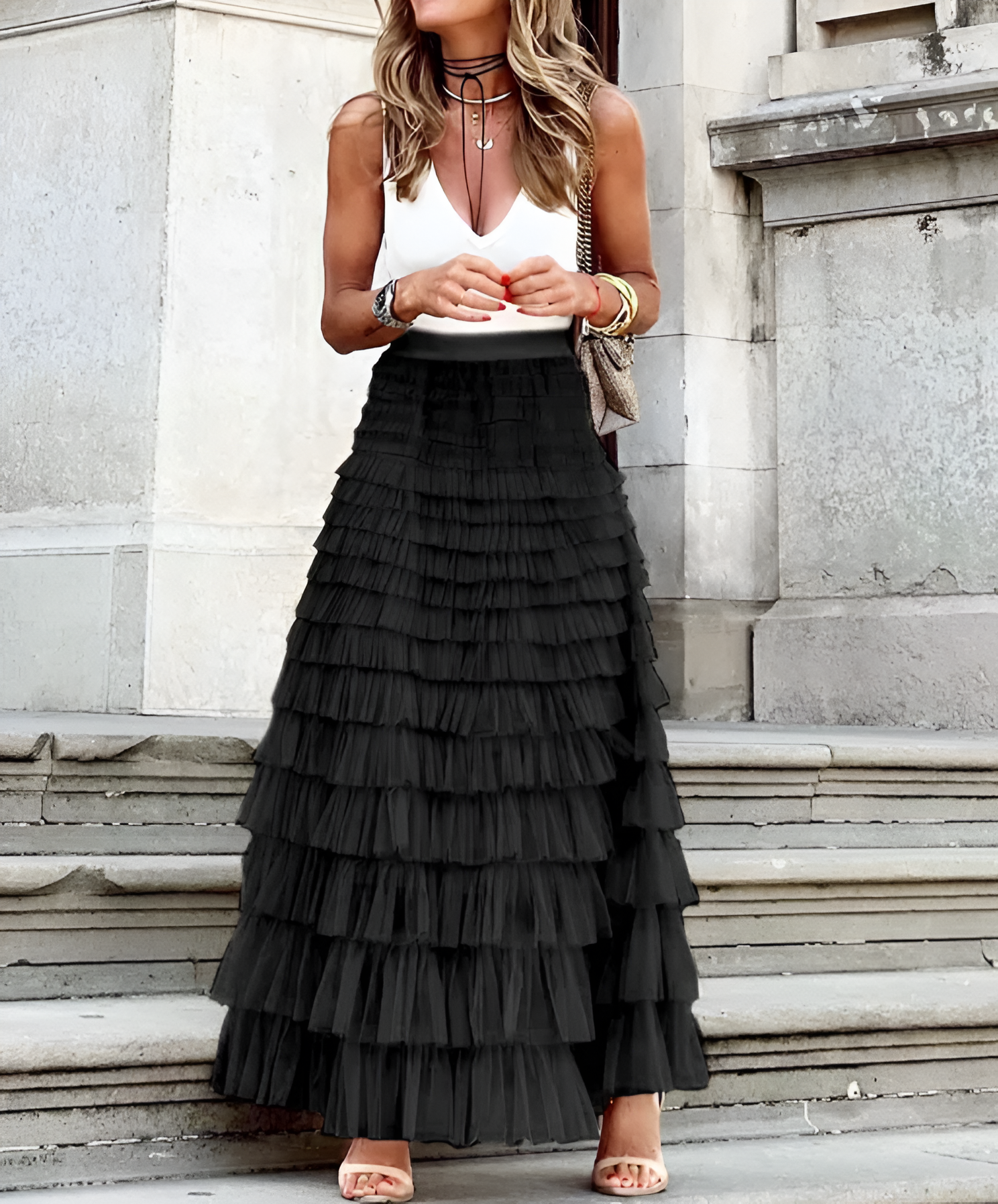 skirts : Bianca | Jupe Longue Femme en Tulle Élégante Mi-Mollet in Noir van Seroa