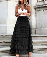 skirts : Bianca | Jupe Longue Femme en Tulle Élégante Mi-Mollet in Noir van Seroa