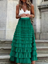 skirts : Bianca | Jupe Longue Femme en Tulle Élégante Mi-Mollet in Vert van Seroa