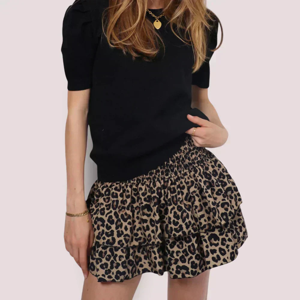 skirts : Katia | Jupe Femme Mini Élégante en Tissu Léger in Panthère van Seroa
