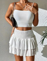 skirts : Katia | Jupe Femme Mini Élégante en Tissu Léger in Blanc van Seroa