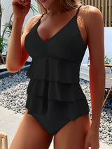swimwear : Lora | Maillot de Bain Tankini Femme Ruffles Confortable in Noir van Seroa