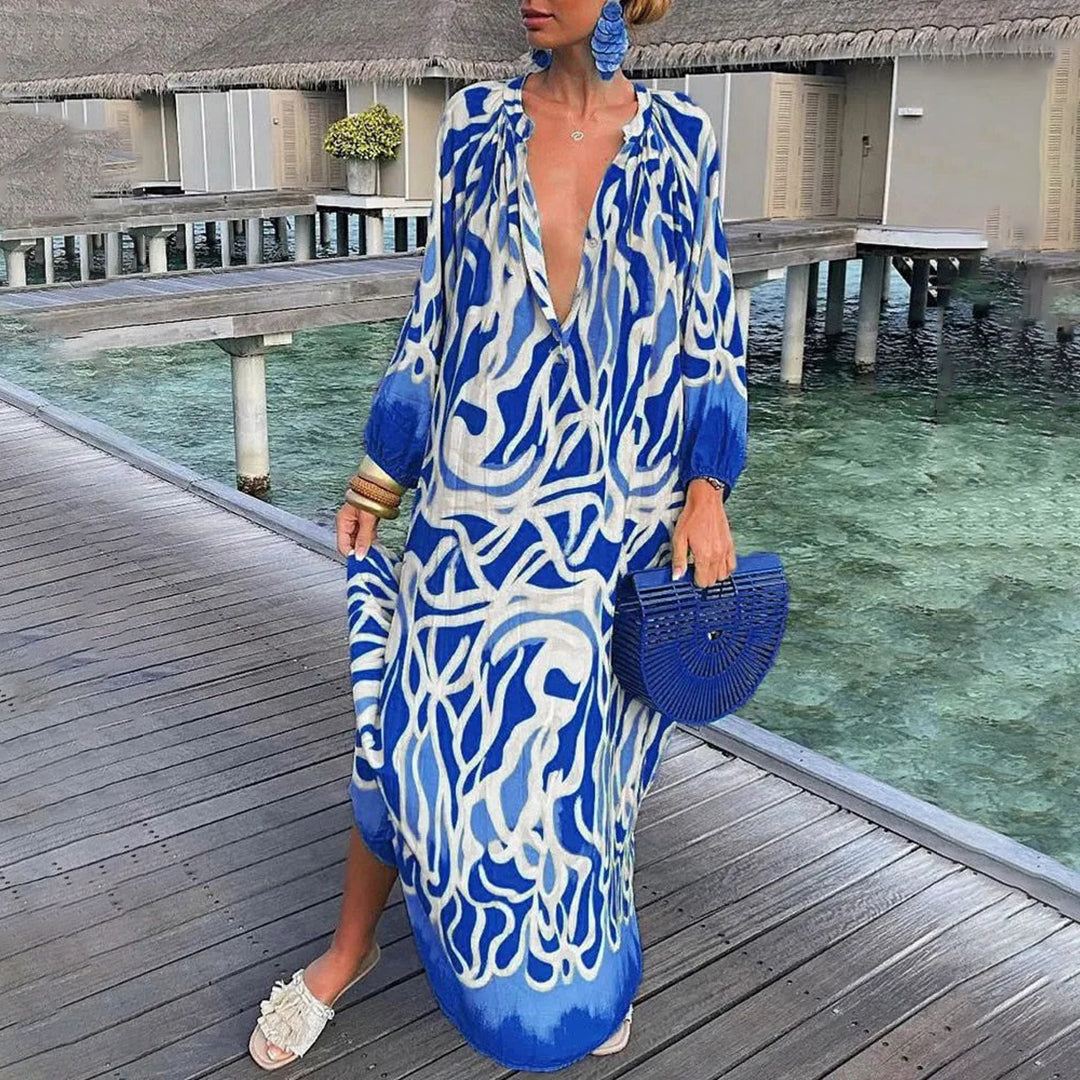 dresses : Sophie - Robe Kaftan Maxi Bohème Luxueuse au Design Unique in Bleu van Seroa