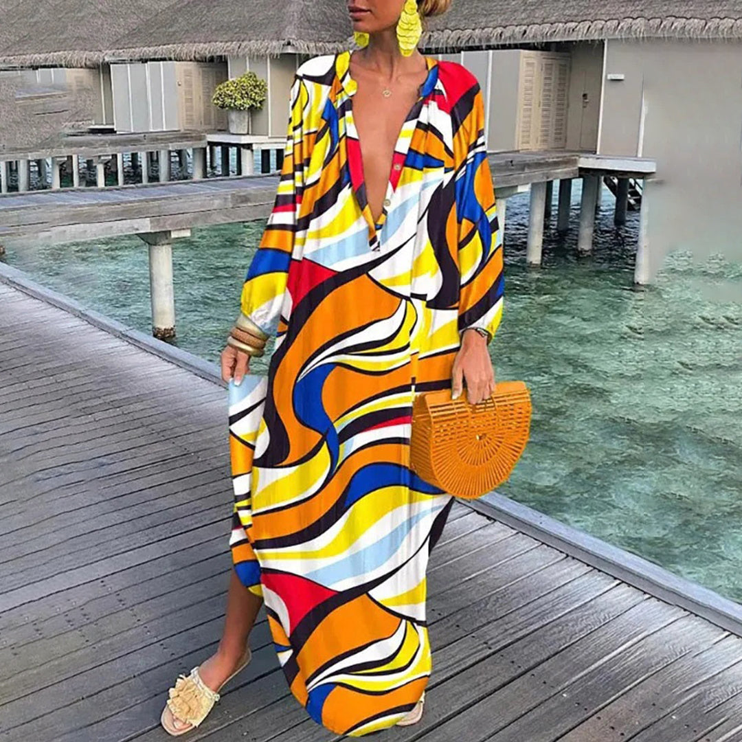 dresses : Sophie - Robe Kaftan Maxi Bohème Luxueuse au Design Unique in Jaune van Seroa