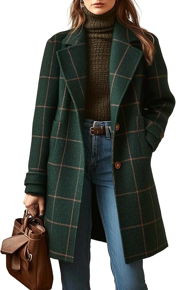 Manteau Femme Chic à Carreaux Ajusté 0