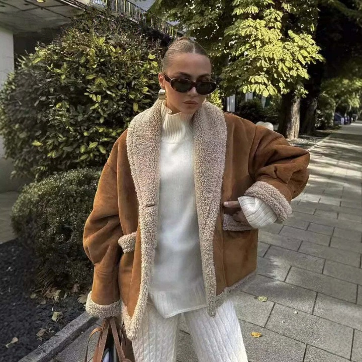 Manteau Hiver Femme Chic Épais Camel 0