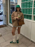 Casualowy zimowy płaszcz damski khaki z rękawami nietoperz