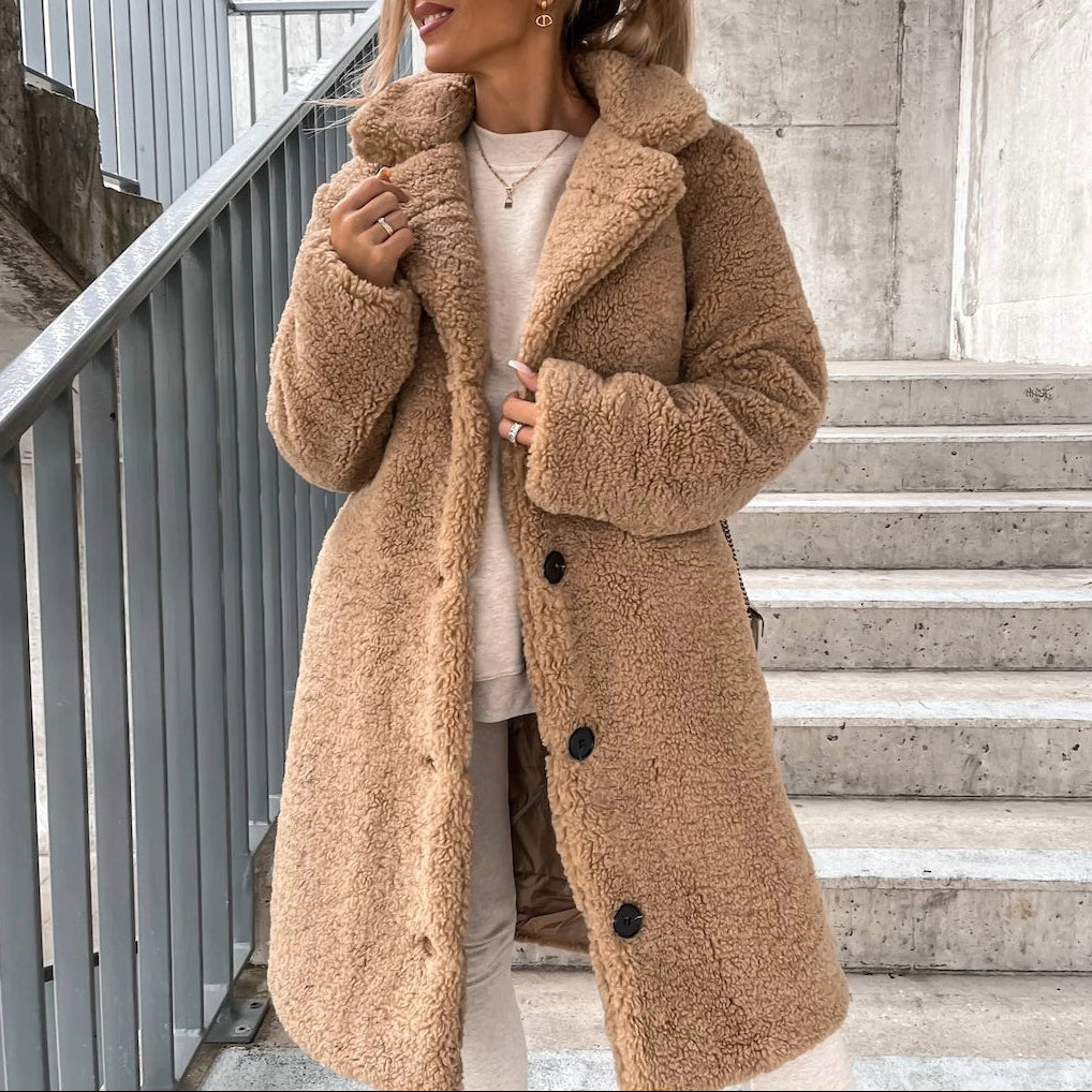Manteau Hiver Femme Long en Peluche Élégant 0
