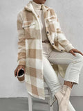 Oversize zimowy płaszcz damski w kratę Modny look