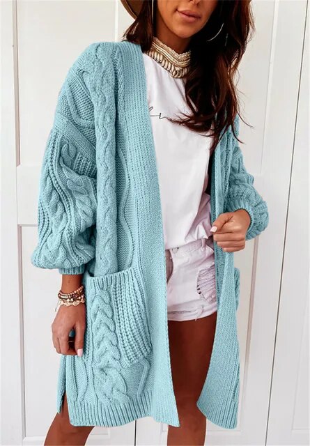 Manteau Long Femme Hiver Élégant Tricoté 0