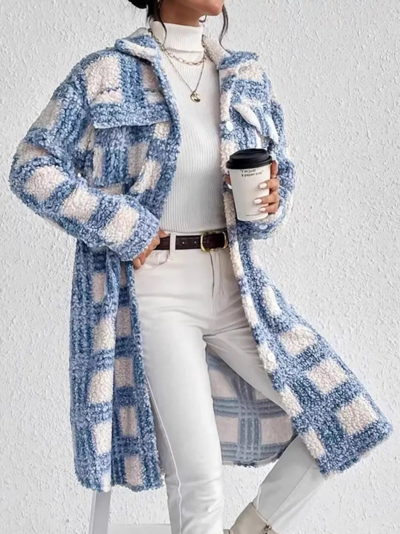 Manteau Long Hiver Femme Chic en Bouclé 1