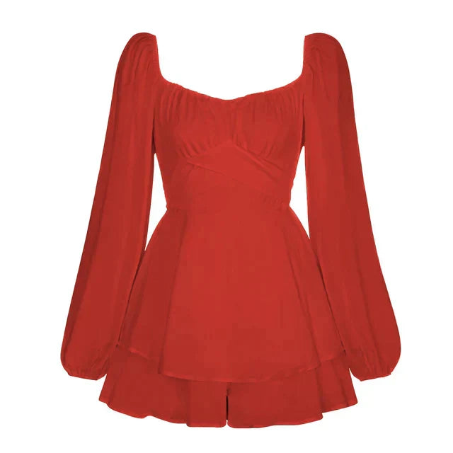 dresses : Isla – Robe mini romantique à volants avec manches bouffantes in Rouge van Seroa