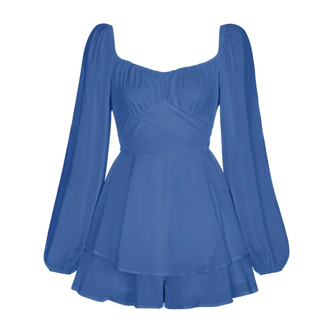 dresses : Isla – Robe mini romantique à volants avec manches bouffantes in Bleu van Seroa